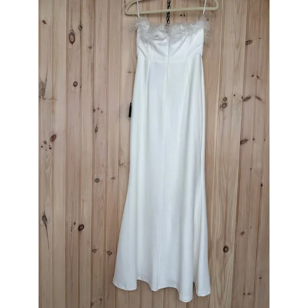 NWT Lulus Extraordinary Glam White Feather Strapless Mermaid Maxi Dress Bride L - Image 7