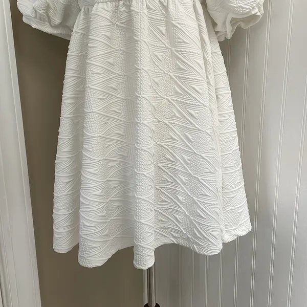 FREE PEOPLE Violet Puff Sleeve Tie Back Babydoll Mini Dress in White Size M (?) - Image 8