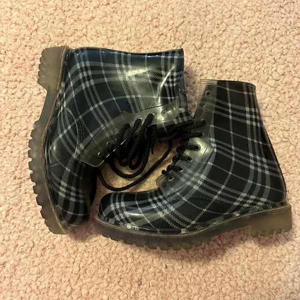 Dirty laundry plastic jelly plaid combat lace up boot 7 - Image 3