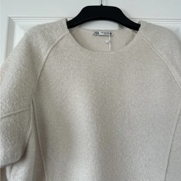 Zara ivory off white ivory oversized boucle crew neck sweatshirt sweater - Image 3