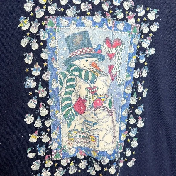 Vintage Jerzees Holiday Winter Snowman Crewneck Sweatshirt - Image 3