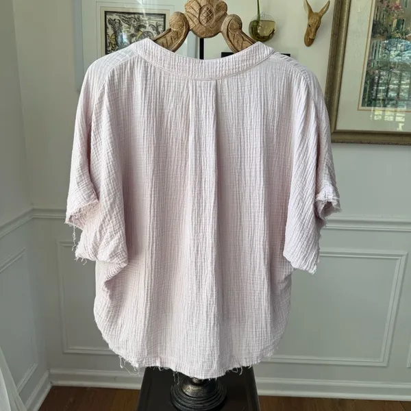Young Fabulous & Broke Orchid Gauze Short Sleeve Cropped Pink Lavender Blouse L - Image 5