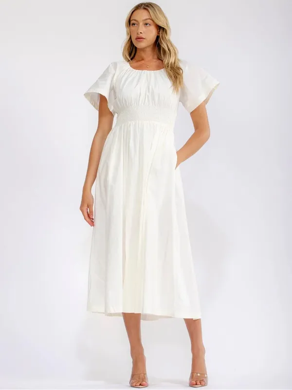 Skies Are Blue Off White Cotton Smocked Waist Maxi Dress with Pockets | Boutique NWT M - Image 7