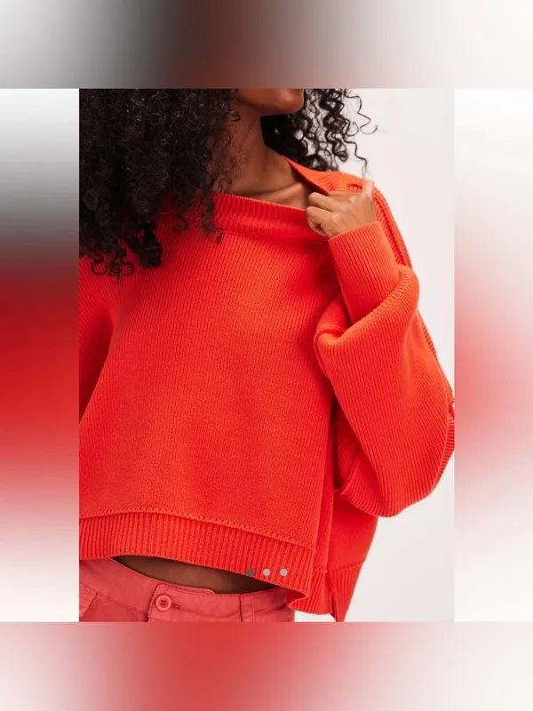 Free People Easy Street Cropped Pullover Oversized Sweater Size Small - Image 2