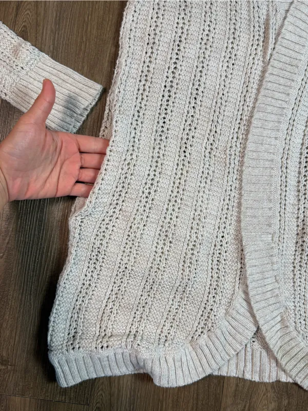 American Eagle Outfitters Natural-Cream Open Front Pointelle Cardigan - Image 6
