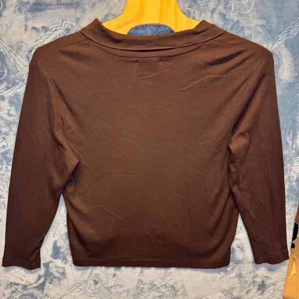 1864 | Lauren Ralph Lauren Ribbed Cotton Long Sleeve Polo Top Brown Women 3X‎ - Image 2