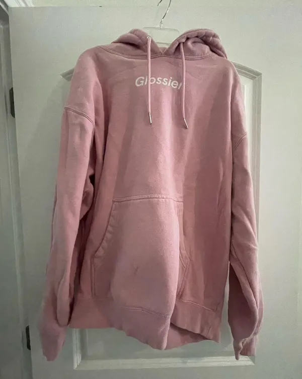 Glossier Light Pink Hoodie Size L - Image 2