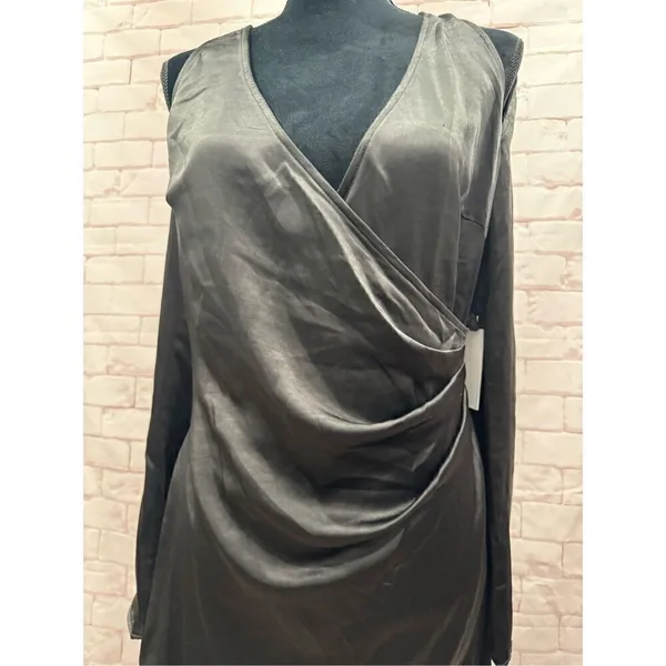 Black Cold Shoulder Long‎ Sleeve Mini Dress Wrap V Neck Cocktail - Image 7