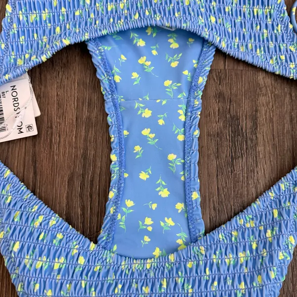 NEW Kulani Kinis Shirred Dipped Cheeky Bikini Bottom in Lemon Bloom Size Large - Image 5