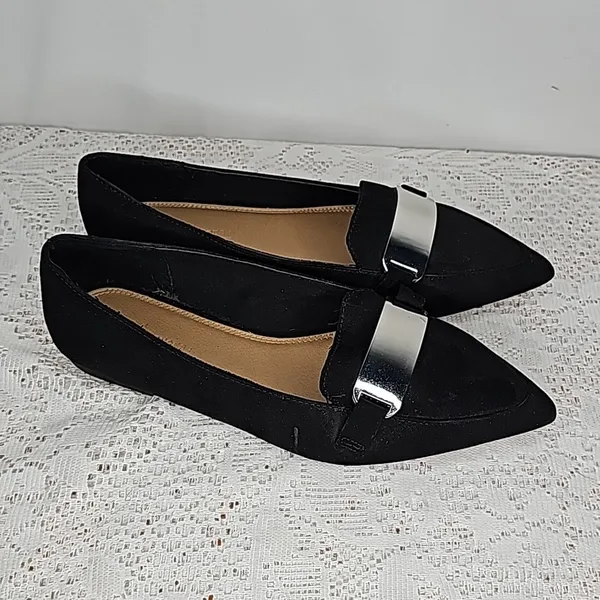 Asos Leonie suede point toe slip on black loafer ballet flats with silver 6 - Image 2