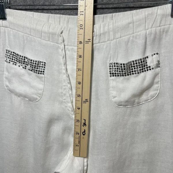 Style & Co White 100% Linen‎ Wide Leg Rhinestone Pants Size S Flawed - Image 5