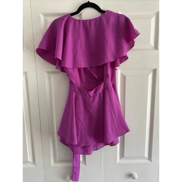 DO+BE Ruffle Wrap Top Womens Size S Magenta Pink Open Back Summer Boho Linen-Mix - Image 5