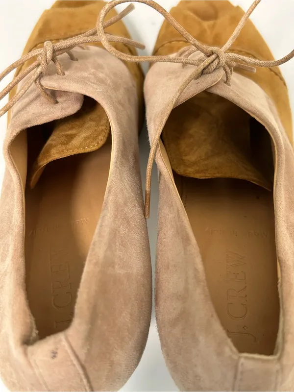 J Crew Peep Toe Suede Oxford Heels Tan Camel Two Tone Size 8 - Image 11