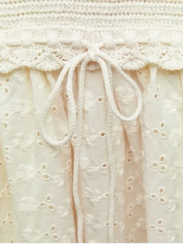 Zara Crochet Eyelet Midi Dress Cream XS Beachy Boho Cottagecore Vacay Hippie - Image 4