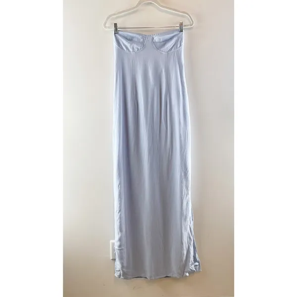 Peppermayo Strapless Esra Linen Maxi Slip Dress Blue 8 - Image 2