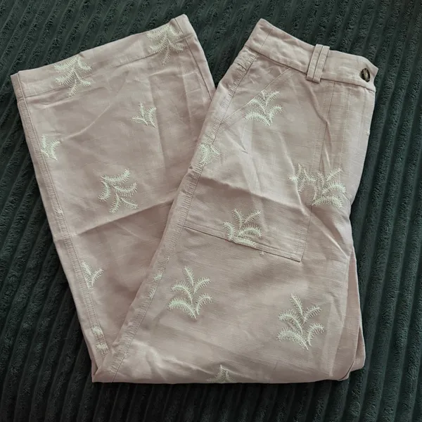 ZARA Pink Linen Embroidered Pants - Image 2