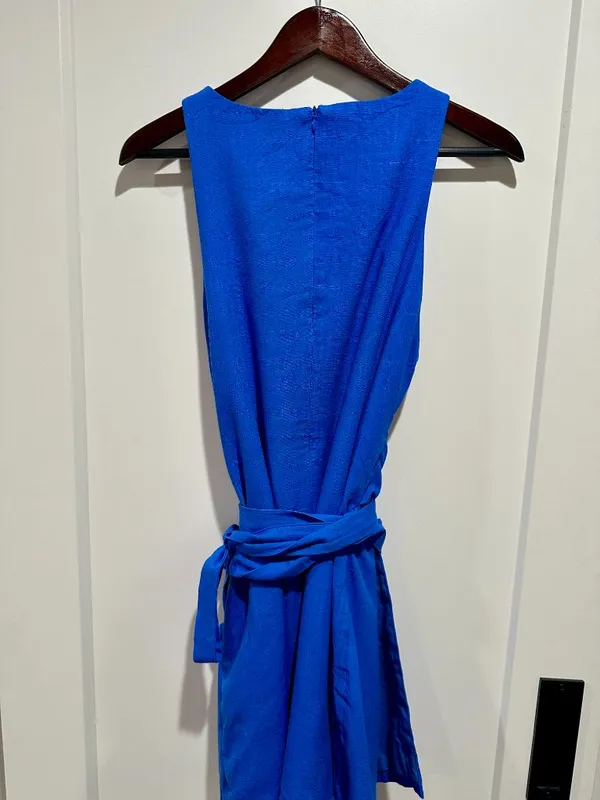 COMMENSE Sleeveless Wrap Style Mini Dress Cobalt Blue Linen Blend L NWT - Image 2
