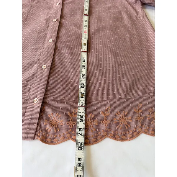 LOGO By Lori Goldstein Embroidered Scallop Hem Blouse Tunic Mauve Cotton‎ Sz Large - Image 5