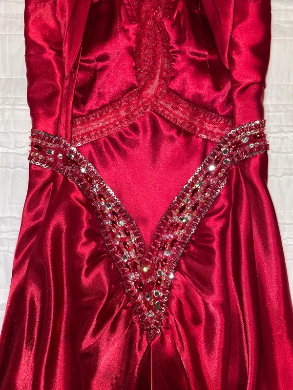 Faviana Red Satin Prom Dress - Image 5