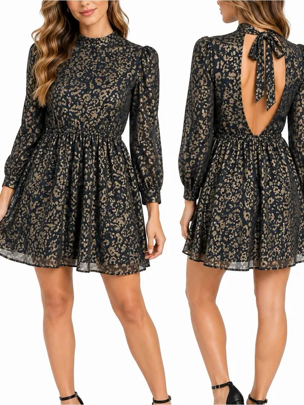Cupcakes and Cashmere Metallic Leopard Dress XS Open Back Bow Tie Party - Image 2