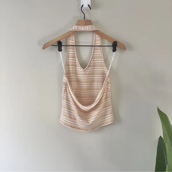 American Eagle Outfitters Striped Halter Tank Top Cropped Sleeveless Y2K Crop L - Image 2