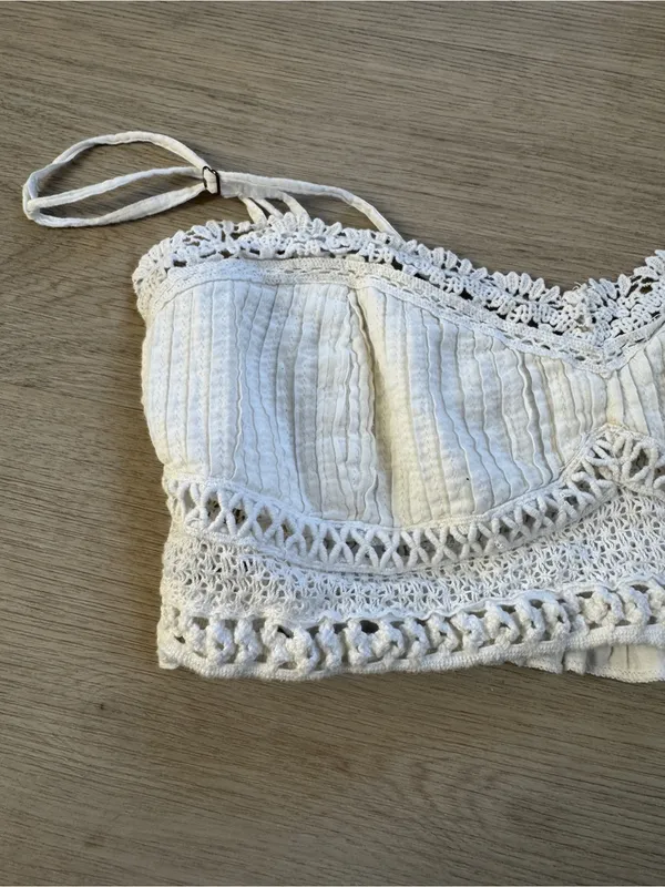 Iconic Boho Free People Adella White Crochet Bralette Camisole - Image 5
