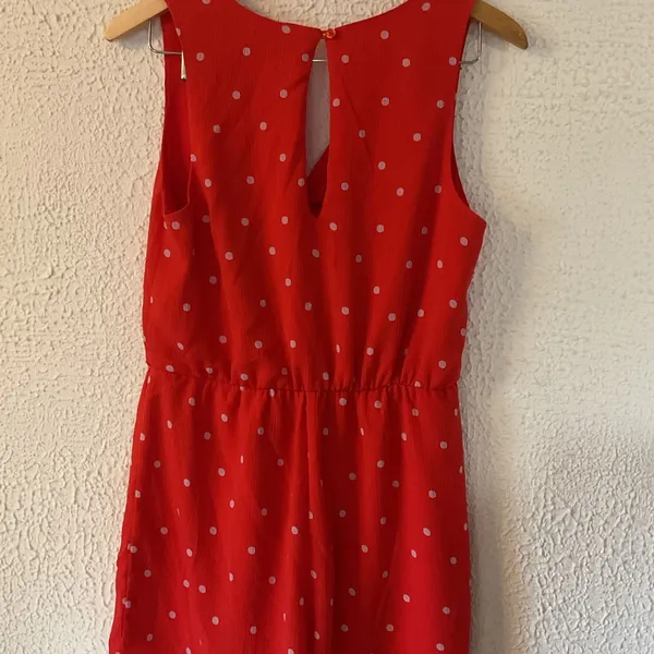 French Grey Red Dress with White Polka Dots - Image 3