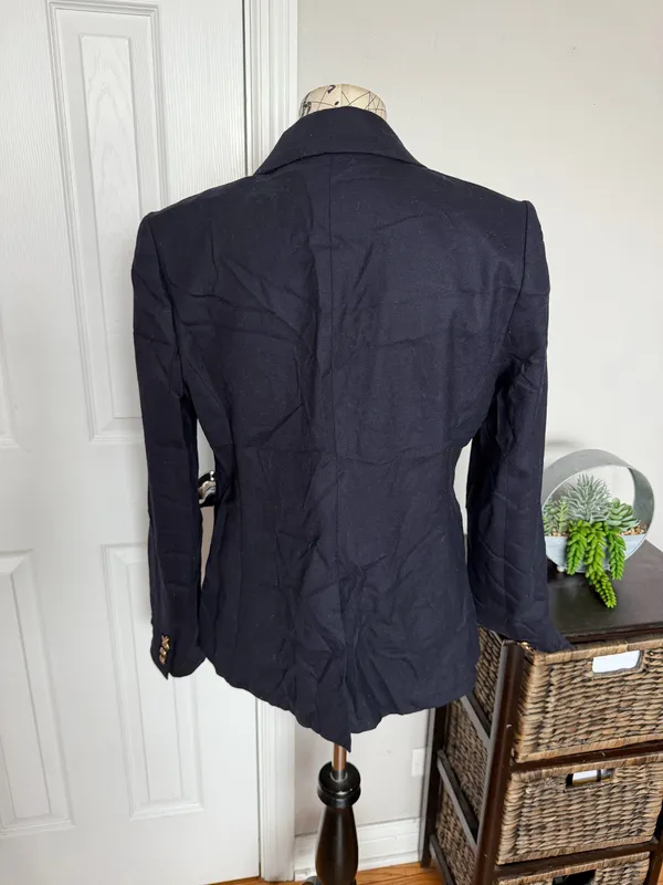 J. Crew Wool Vintage Single Gold Buttons Classic Navy Blazer Preppy minimalist Sz 12 work school - Image 3