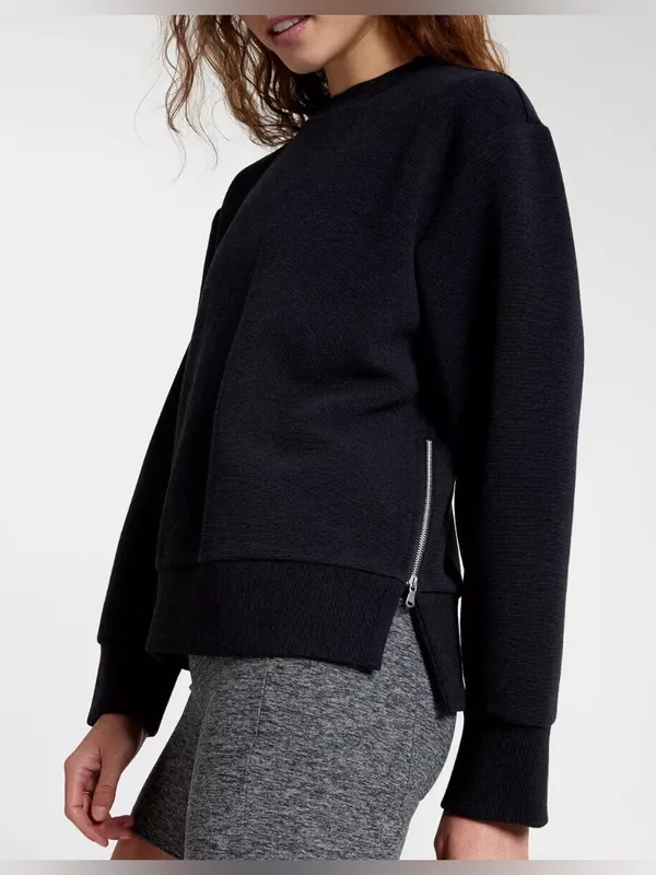 CALIA Elevate Ottoman Side Zip Sweatshirt in Pure Black Heather - Image 8