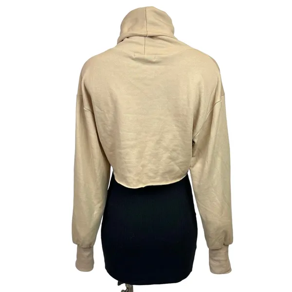 Adika Womens Nude Beige Cropped Raw Hem Long Sleeve Turtleneck Sweatshirt Size S - Image 2