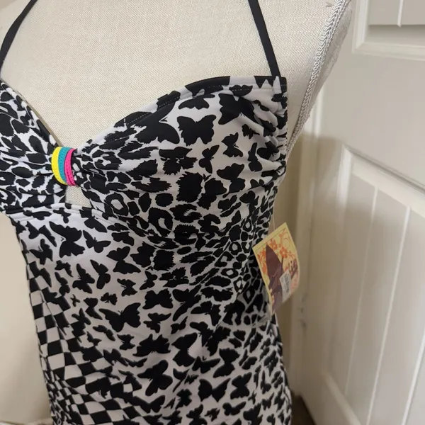 NWT Hobie Tankini Halter Swim Top &‎ bottoms L/XL black white animal print NEW - Image 3