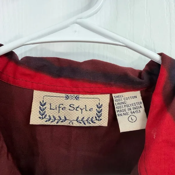 Life Style red textured striped 100% cotton collared button down casual jacket L - Image 3