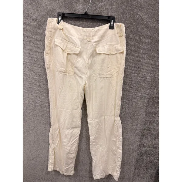 Armani Exchange Women Pants 34 Regular Ivory Linen Blend Cargo Straight Leg - Image 11