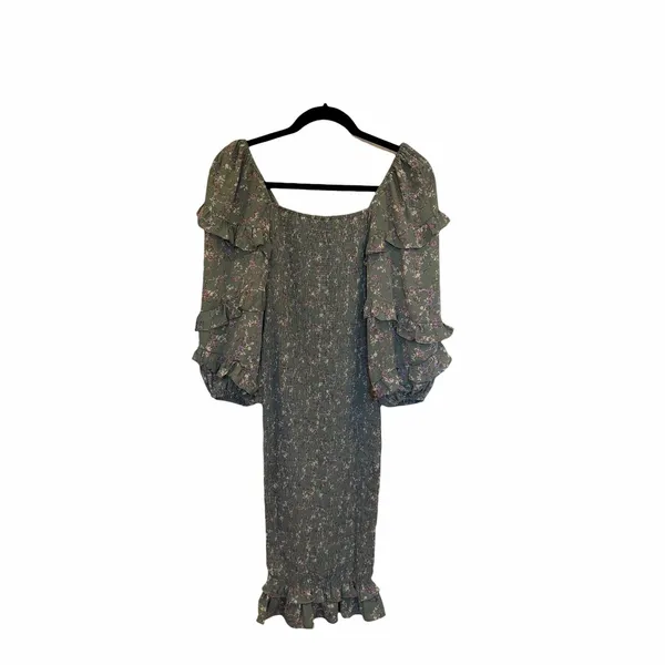 Petal & Pup Leia Floral Smocked Midi Dress Olive Puff Sleeve NWT US 0 - Image 2