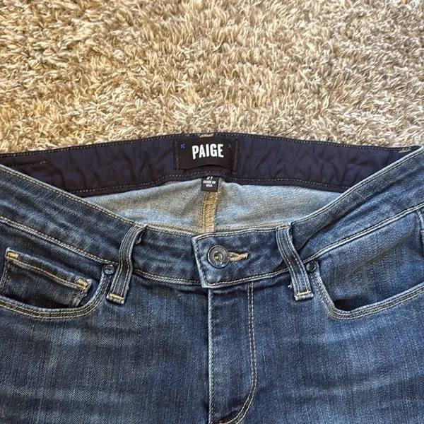 PAIGE Miki Straight Jeans In Merrick released Raw Hem Size 27 Dark Wash - Image 5