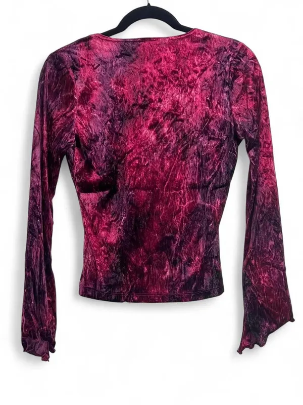 Y2K Wild Cat Velvet Long Sleeve Asymetrical Top Lace detail Size M/L Goth - Image 5
