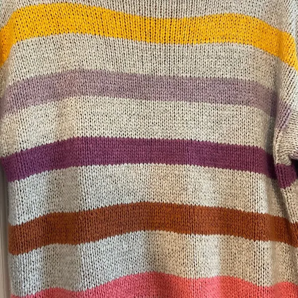 Lou & Grey & LOFT Sweater Womens LARGE Multicolor Chunky Knit Striped Pullover - Image 9