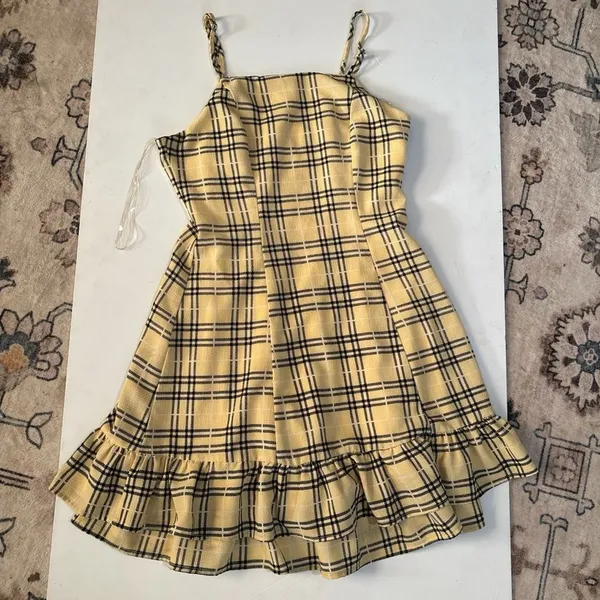 Altar'd State Yellow Plaid Mini Dress Clueless Preppy Y2K Ruffle Hem - Image 4