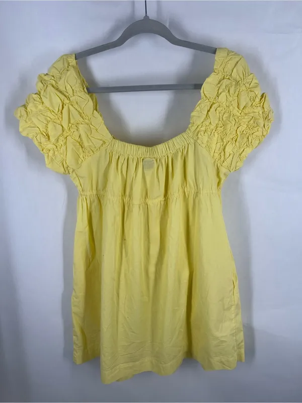 Free People Free-est Flaunt It Yellow Puff Sleeve Mini Dress Size L - Image 10
