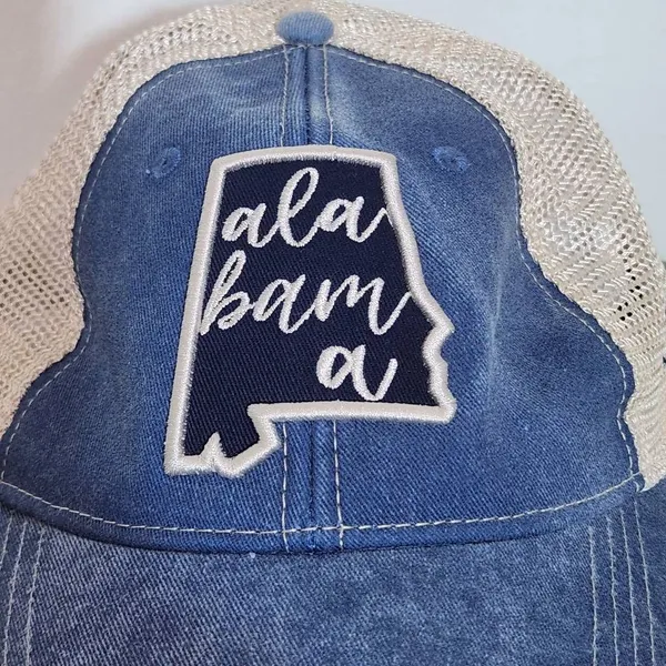 DK Caps Blue and Cream Alabama Baseball Cap One Size Alabama Trucker Hat - Image 2