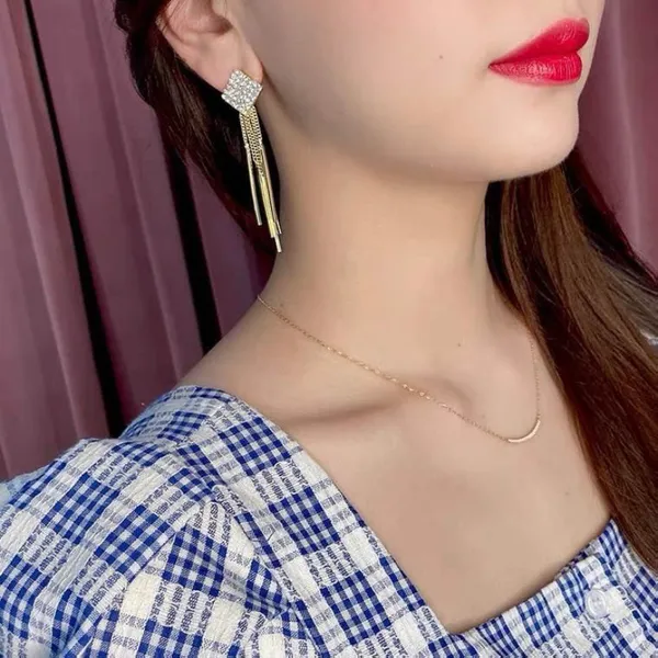 Fashion Elegant Rhinestones Tassel Dangle Drop Earrings for Women - Image 3
