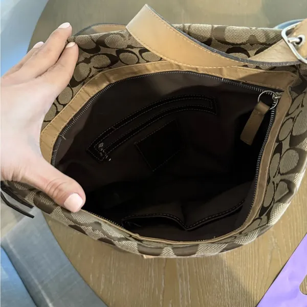 Coach Tan and Brown Signature Handbag - Image 11