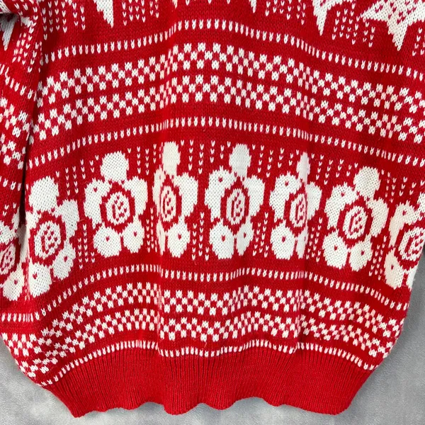 Vintage Fair Isle Sweater Womens M/L Hearts Stars Flowers Indie Nordic Cabin USA - Image 10