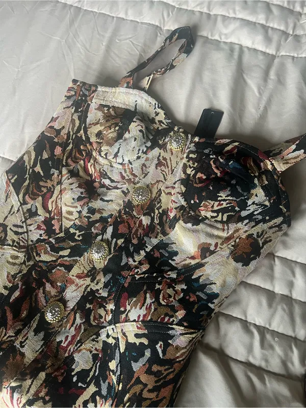 Floral Button-Front Midi Dress in Multi Brown - Image 7