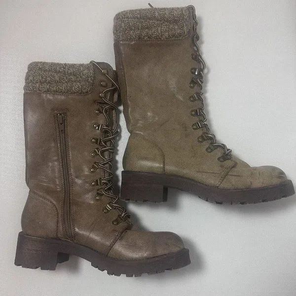 Mia Boots Womens 8 Tan Beige Distressed Sweater Cuff Tall Combat Aviator… - Image 4