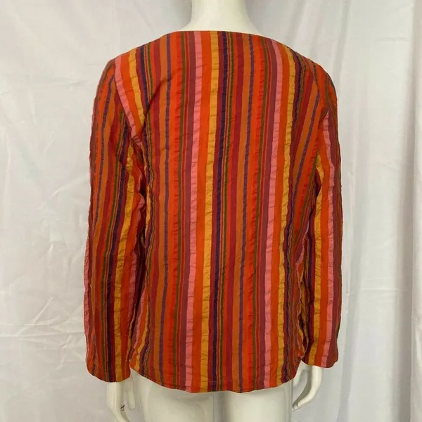 Size 8 Liz Claiborne Striped Popover Long Sleeve Top 70's Boho‎ Style - Image 4