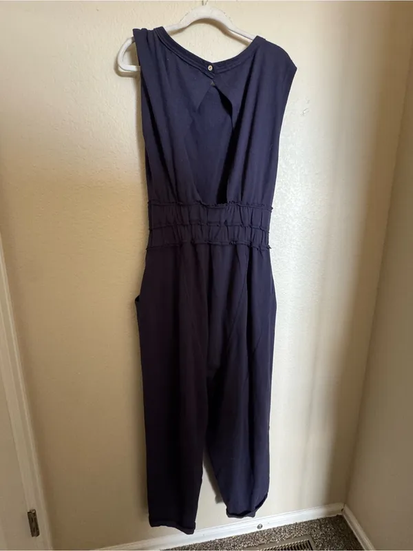 Free People Jamie Jumpsuit Sz Small Navy Blue Open Back Boho - Image 5