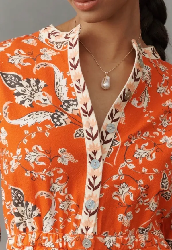 Farm Rio Button Front Balloon Sleeve Printed Romper, Size L - Image 4