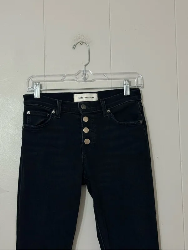 Reformation Stretch Button Fly High Rise Jeans Argentine Black 25 - Image 2