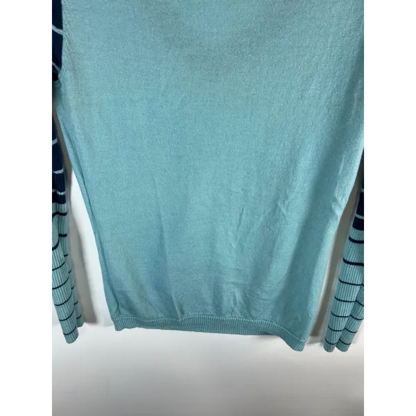 Smartwool Womens Merino Wool V-Neck Striped Sleeve Sweater Light Blue Navy‎ - Image 8
